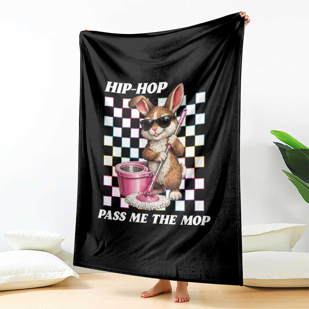 Hip Hop Easter Bunny Cleaning Pun Throw Blanket Funny Rabbit with Mop TS02 Print Your Wear