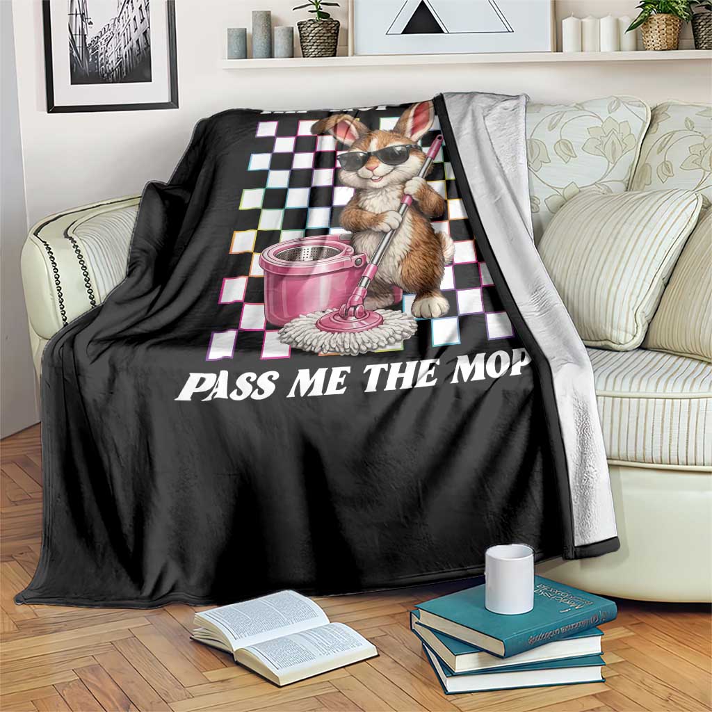 Hip Hop Easter Bunny Cleaning Pun Throw Blanket Funny Rabbit with Mop TS02 Print Your Wear