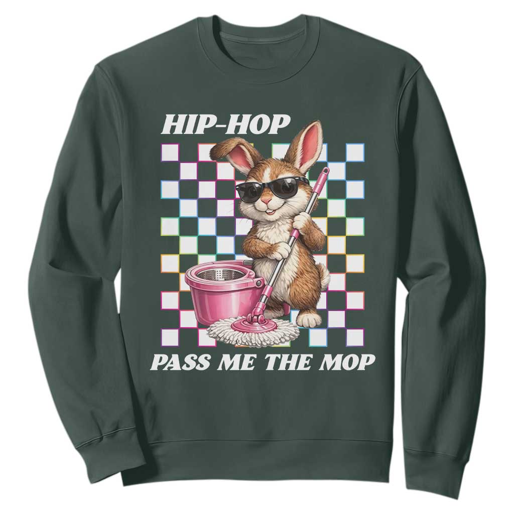 Hip Hop Easter Bunny Cleaning Pun Sweatshirt Funny Rabbit with Mop TS02 Dark Forest Green Print Your Wear