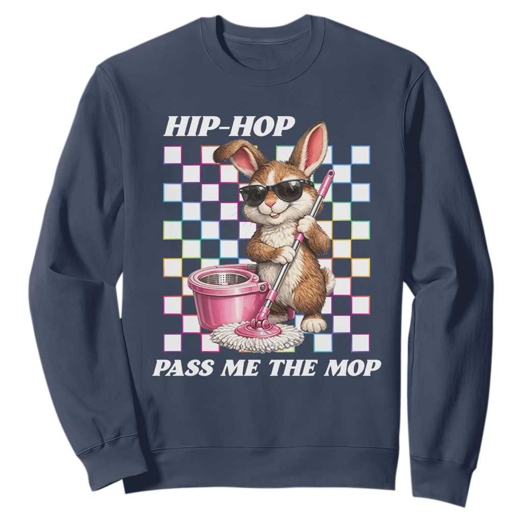 Hip Hop Easter Bunny Cleaning Pun Sweatshirt Funny Rabbit with Mop TS02 Navy Print Your Wear