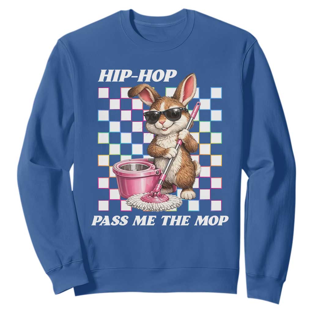 Hip Hop Easter Bunny Cleaning Pun Sweatshirt Funny Rabbit with Mop TS02 Royal Blue Print Your Wear
