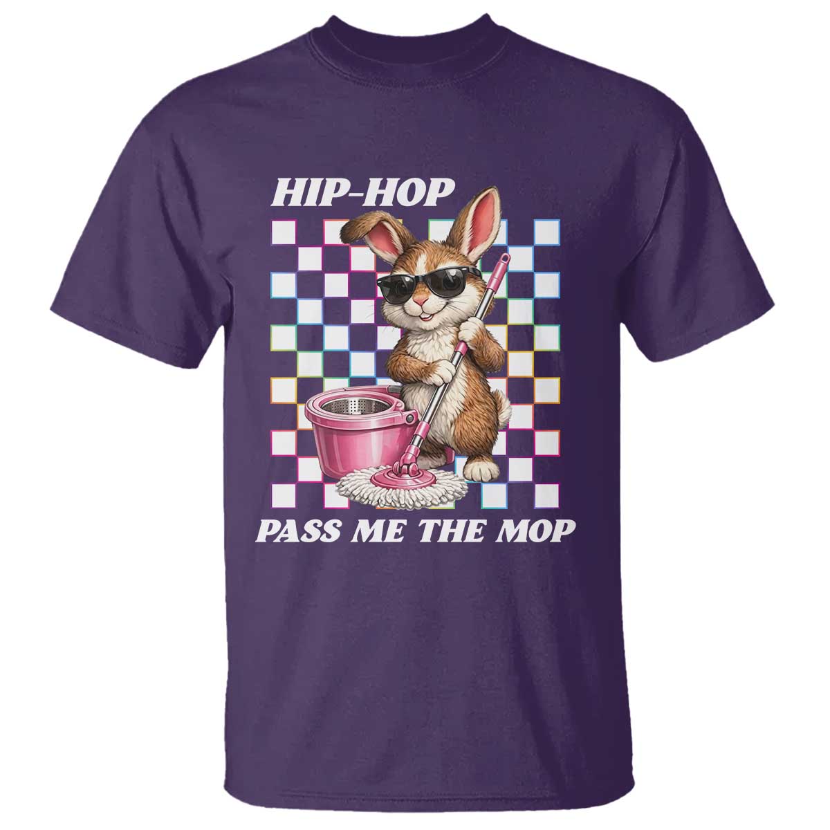 Hip Hop Easter Bunny Cleaning Pun T Shirt Funny Rabbit with Mop TS02 Purple Print Your Wear