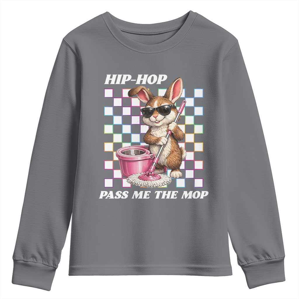 Hip Hop Easter Bunny Cleaning Pun Youth Sweatshirt Funny Rabbit with Mop TS02 Charcoal Print Your Wear
