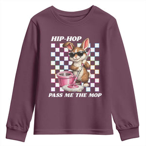 Hip Hop Easter Bunny Cleaning Pun Youth Sweatshirt Funny Rabbit with Mop TS02 Maroon Print Your Wear