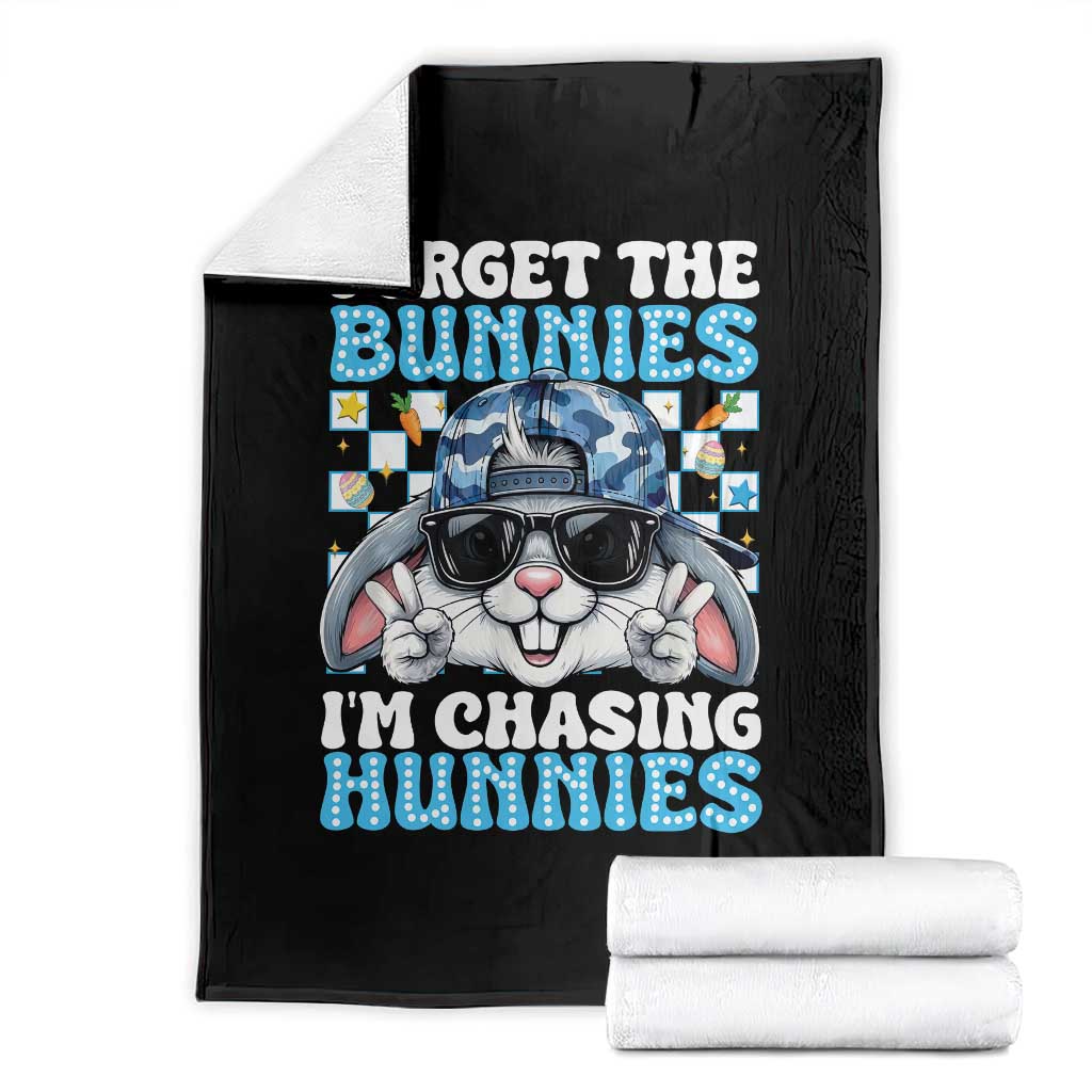 Funny Easter Bunny Forget the Bunnies I’m Chasing Hunnies Throw Blanket Cool Rabbit with Sunglasses & Hat Humor TS02 Black Print Your Wear