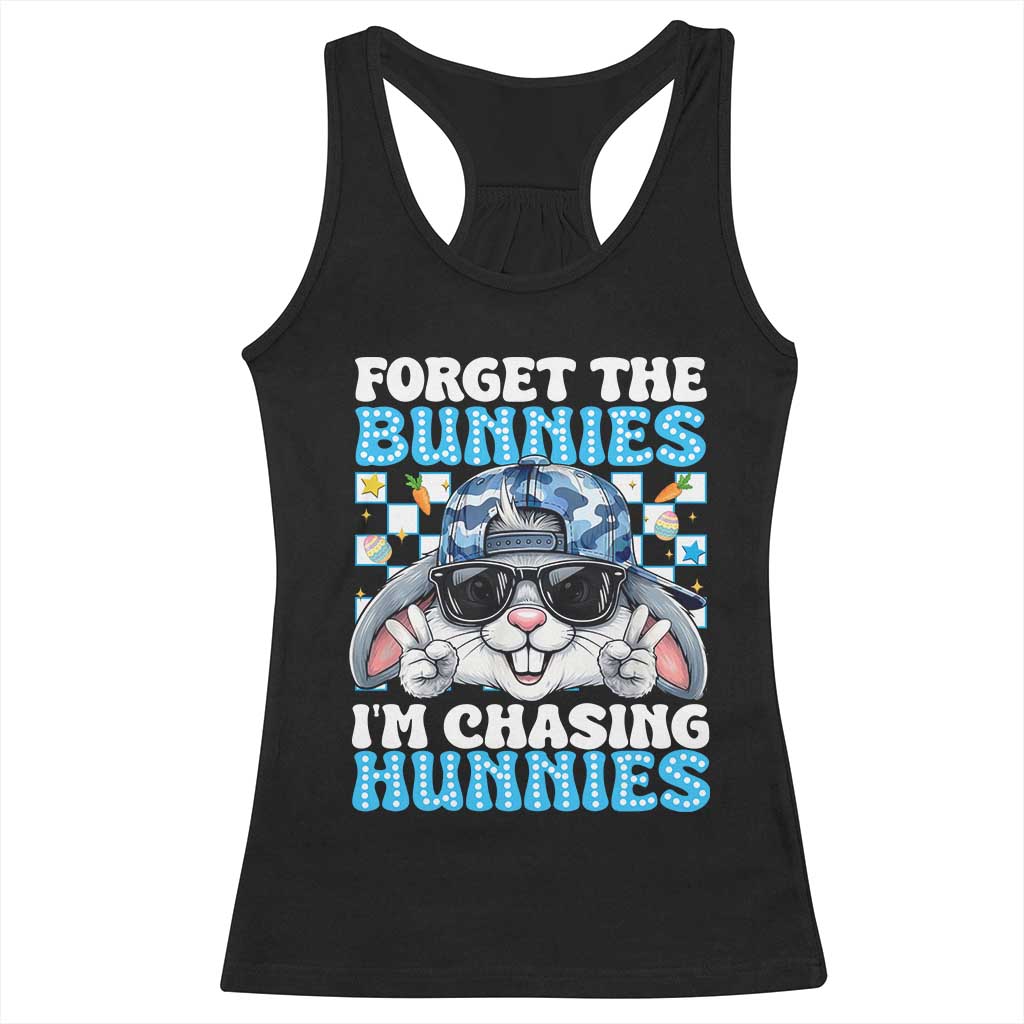 Funny Easter Bunny Forget the Bunnies I’m Chasing Hunnies Racerback Tank Top Cool Rabbit with Sunglasses & Hat Humor TS02 Black Print Your Wear