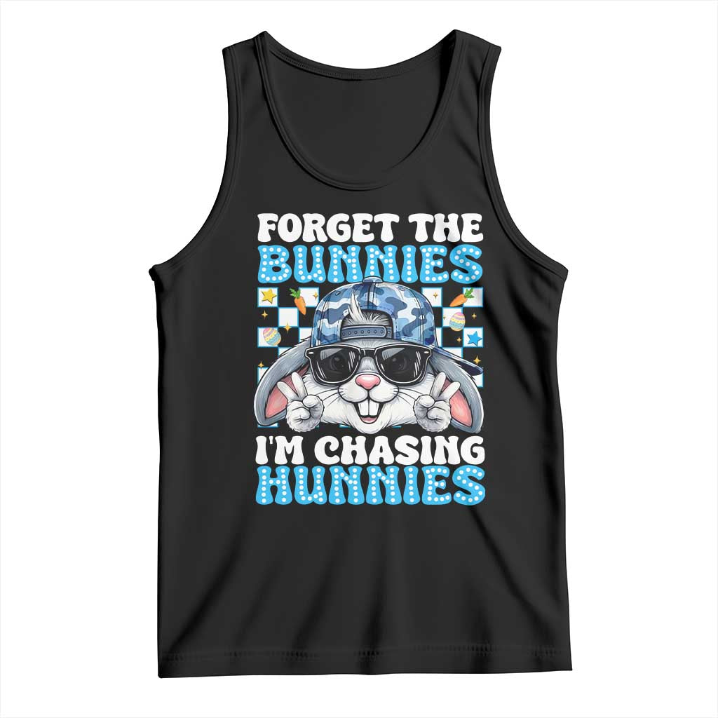 Funny Easter Bunny Forget the Bunnies I’m Chasing Hunnies Tank Top Cool Rabbit with Sunglasses & Hat Humor TS02 Black Print Your Wear