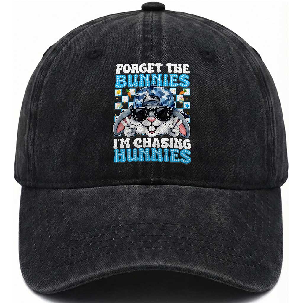 Funny Easter Bunny Forget the Bunnies I’m Chasing Hunnies Washed Cotton Baseball Cap Cool Rabbit with Sunglasses & Hat Humor TS02 Print Your Wear