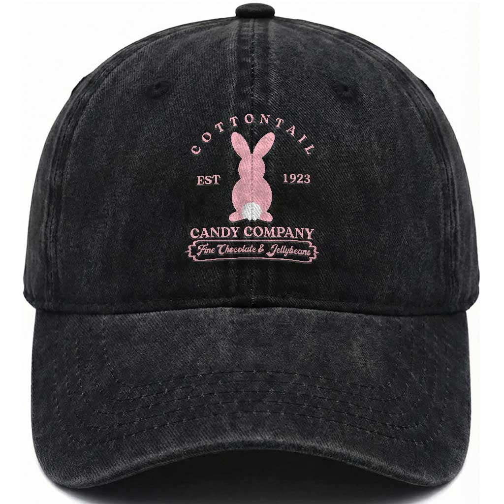 Cottontail Candy Company Vintage Easter Bunny Washed Cotton Baseball Cap Retro Chocolate and Jellybeans Spring Lovers TS02 Print Your Wear