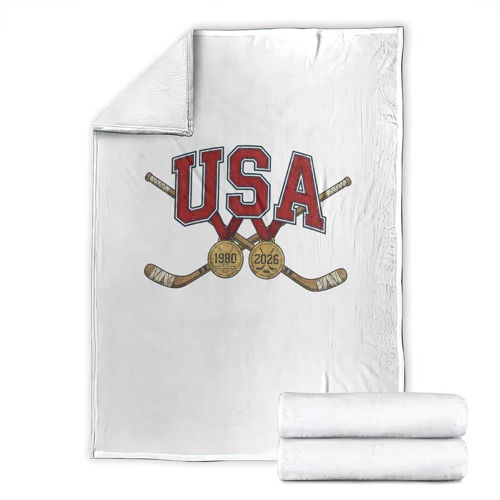 USA Ice Hockey Pride 1980 to 2026 Legacy Throw Blanket Patriotic American Champions TS02 White Print Your Wear