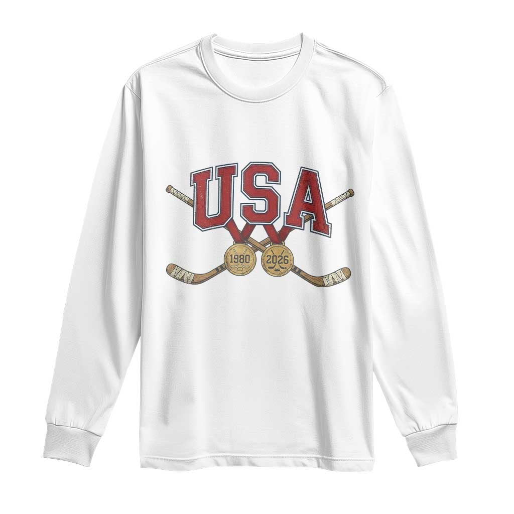 USA Ice Hockey Pride 1980 to 2026 Legacy Long Sleeve Shirt Patriotic American Champions TS02 White Print Your Wear