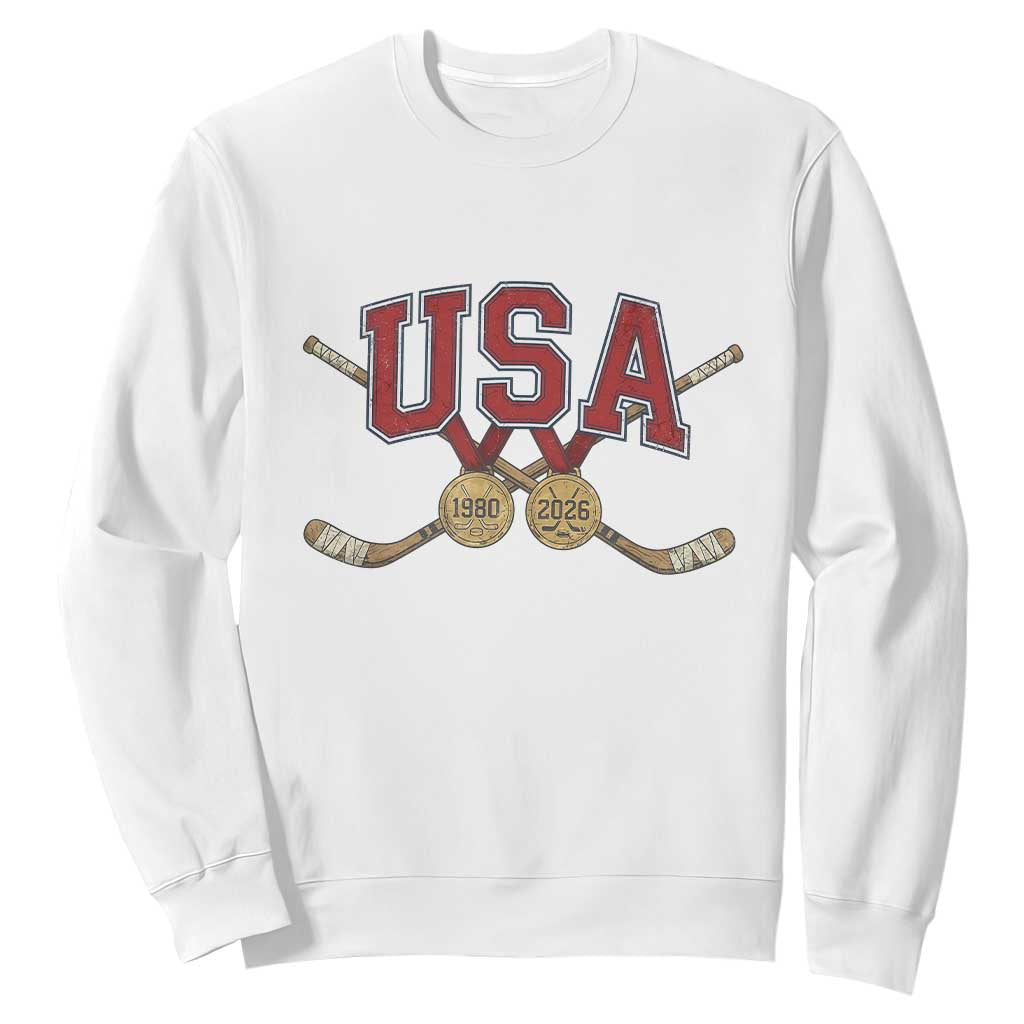 USA Ice Hockey Pride 1980 to 2026 Legacy Sweatshirt Patriotic American Champions TS02 White Print Your Wear