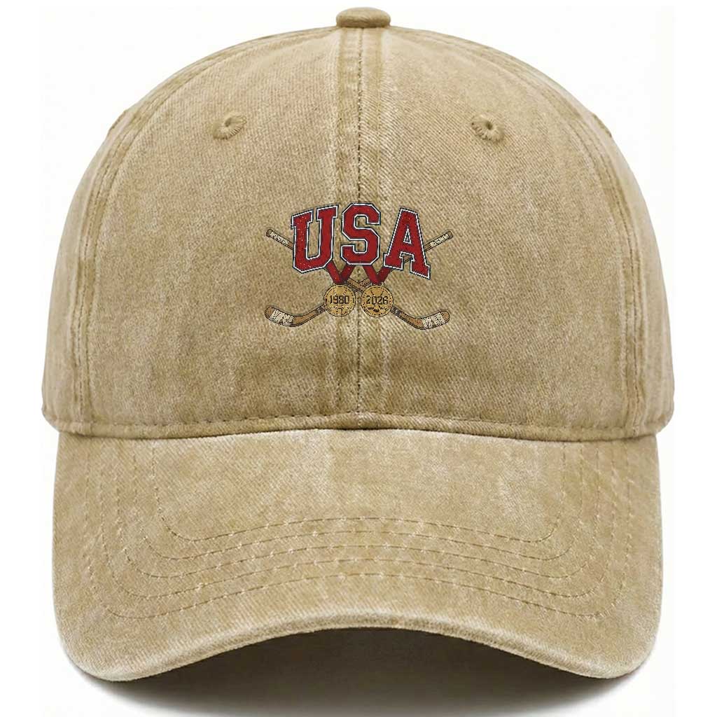 USA Ice Hockey Pride 1980 to 2026 Legacy Washed Cotton Baseball Cap Patriotic American Champions TS02 Print Your Wear