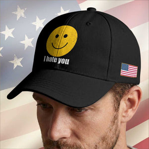 I Hate You Meme Distressed Smiling Face Baseball Cap Dark Humor Sarcastic Funny Attitude TS02 Print Your Wear