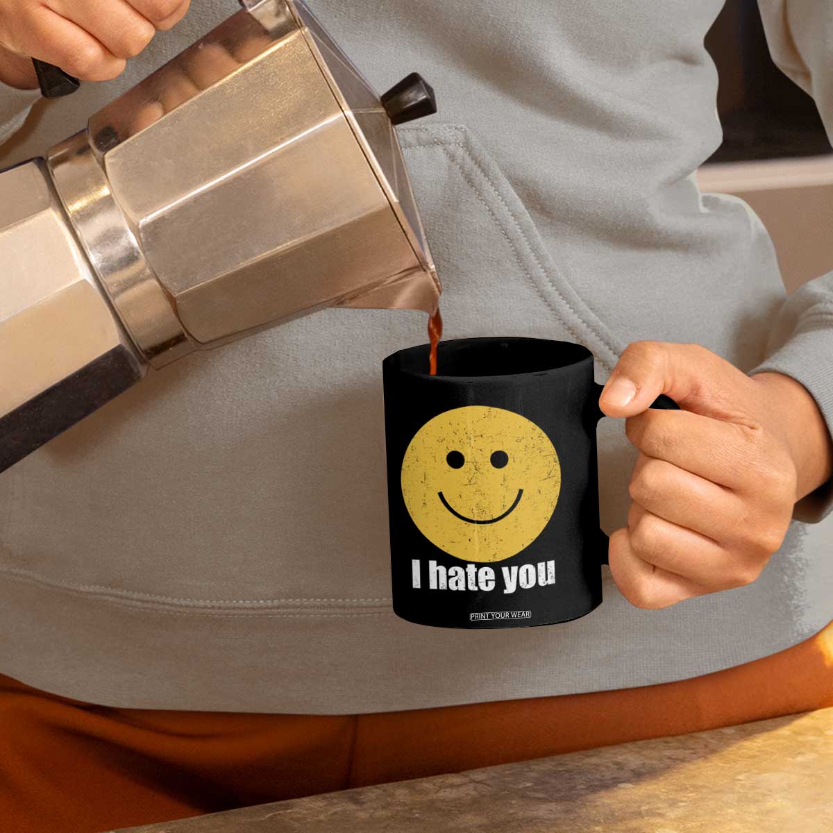 I Hate You Meme Distressed Smiling Face Coffee Mug Dark Humor Sarcastic Funny Attitude TS02 Print Your Wear