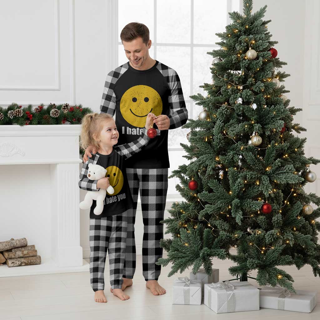 I Hate You Meme Distressed Smiling Face Plaid Pajama Set Dark Humor Sarcastic Funny Attitude TS02 White Plaid Print Your Wear