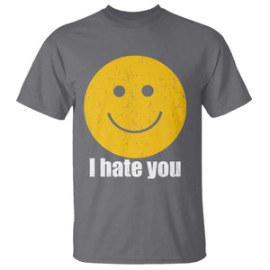 I Hate You Meme Distressed Smiling Face T Shirt - Dark Humor Sarcastic Funny Attitude TS02 Charcoal Print Your Wear