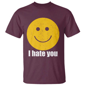 I Hate You Meme Distressed Smiling Face T Shirt - Dark Humor Sarcastic Funny Attitude TS02 Maroon Print Your Wear