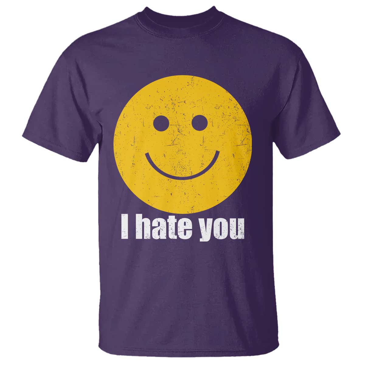 I Hate You Meme Distressed Smiling Face T Shirt - Dark Humor Sarcastic Funny Attitude TS02 Purple Print Your Wear