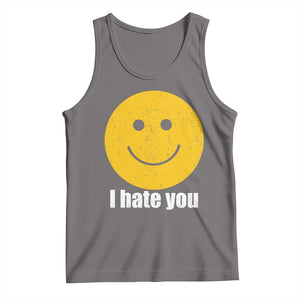 I Hate You Meme Distressed Smiling Face Tank Top Dark Humor Sarcastic Funny Attitude TS02 Deep Heather Print Your Wear