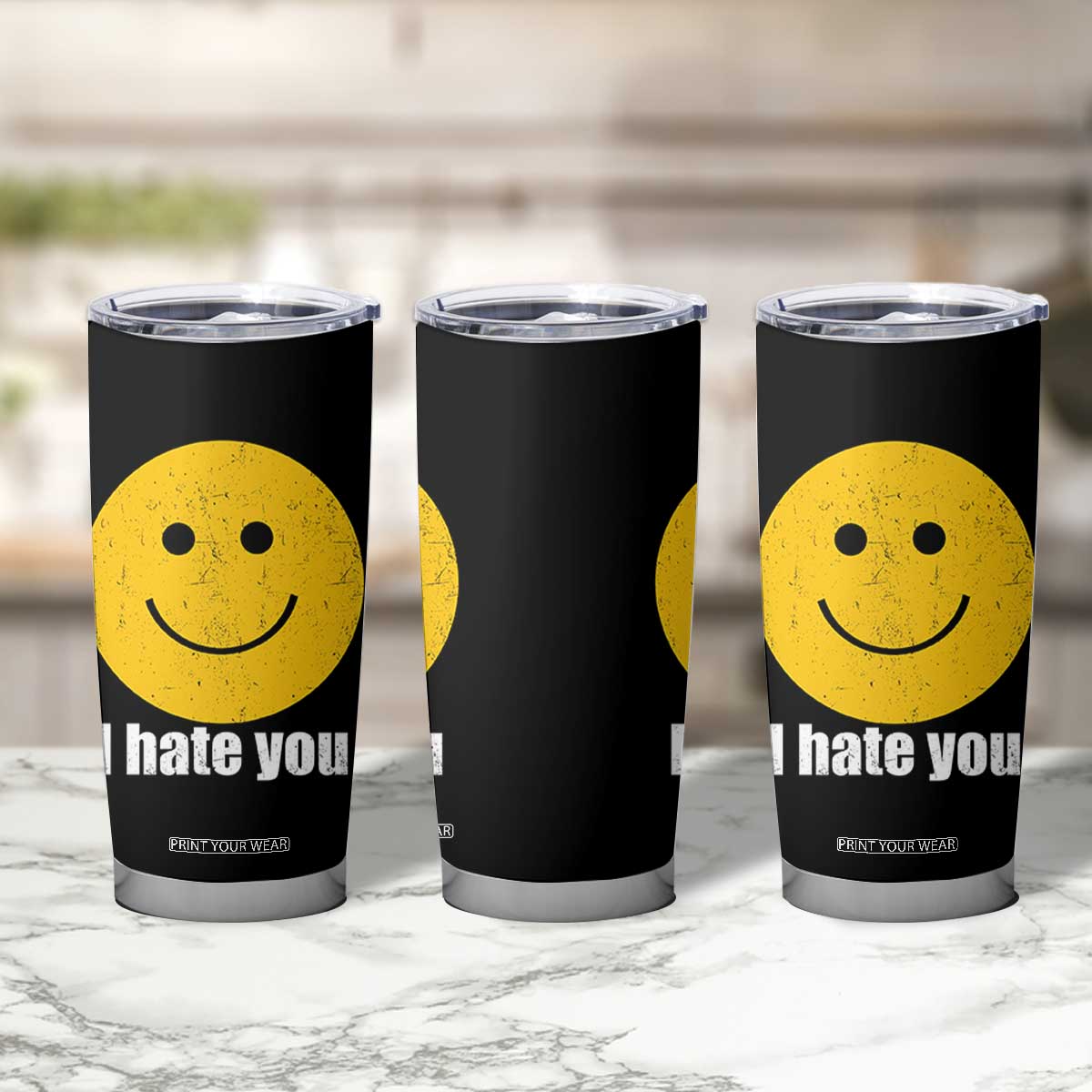 I Hate You Meme Distressed Smiling Face Tumbler Cup Dark Humor Sarcastic Funny Attitude TS02 Print Your Wear