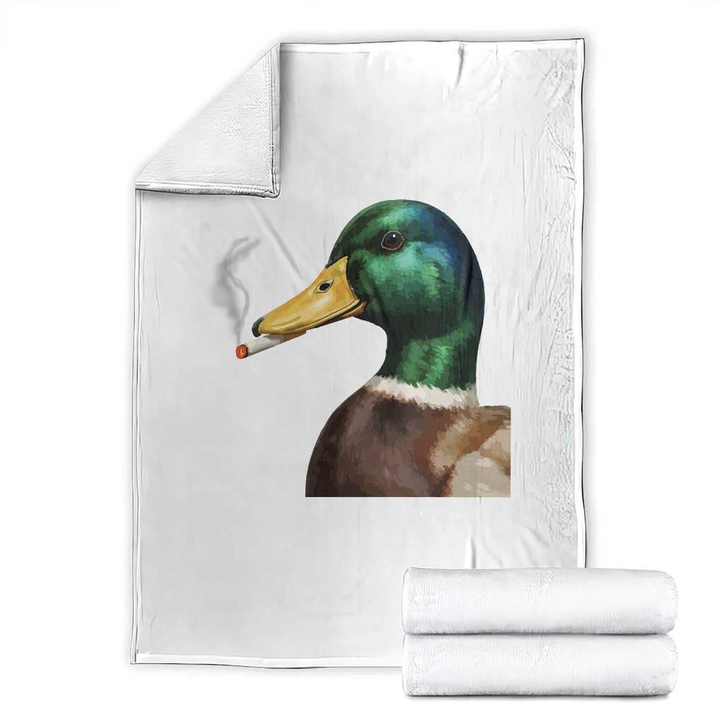 Smoking Mallard Meme Graphic Throw Blanket Chaotic Funny Wild Duck Attitude Viral Internet Humor TS02 White Print Your Wear