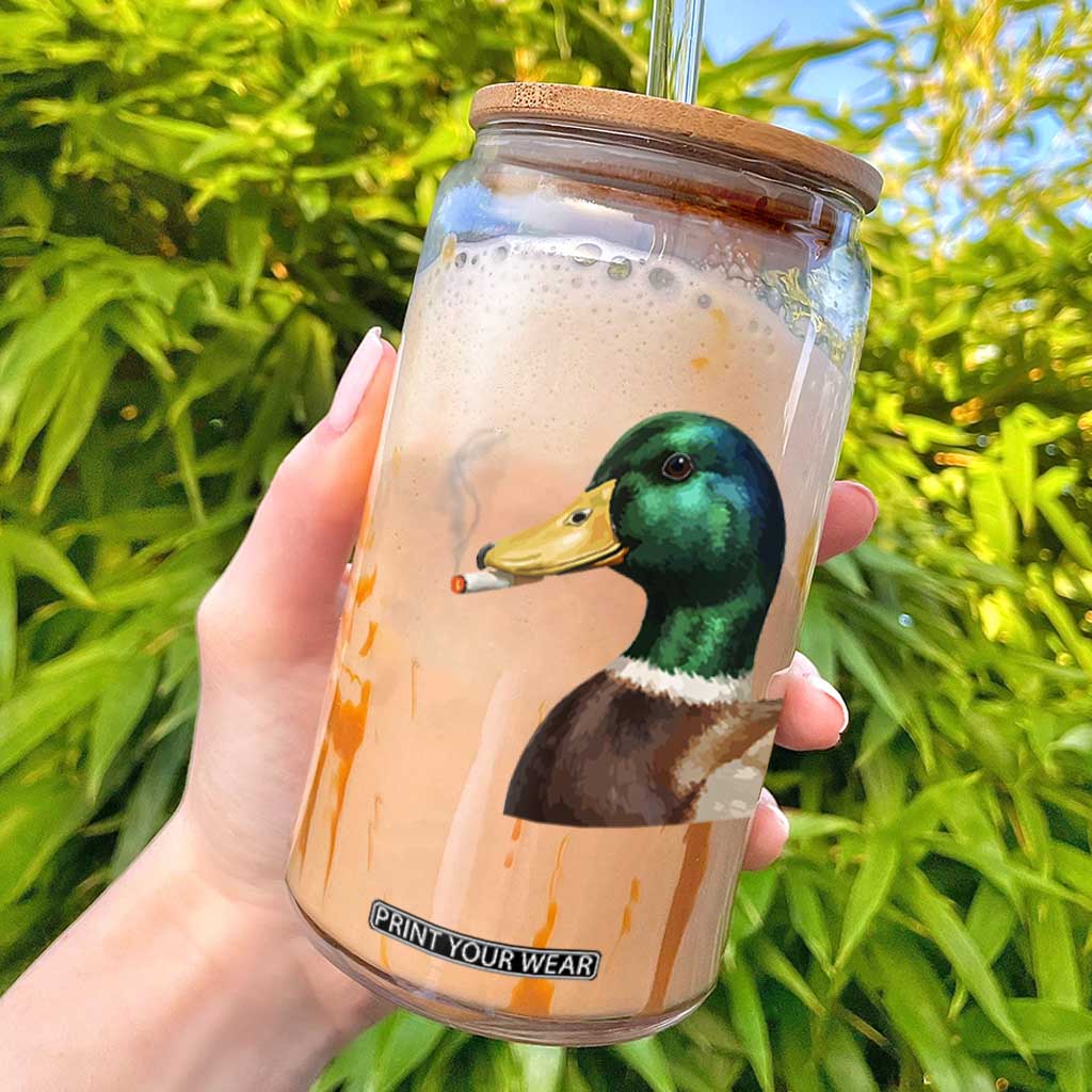 Smoking Mallard Meme Graphic Glass Can Chaotic Funny Wild Duck Attitude Viral Internet Humor TS02 White Print Your Wear