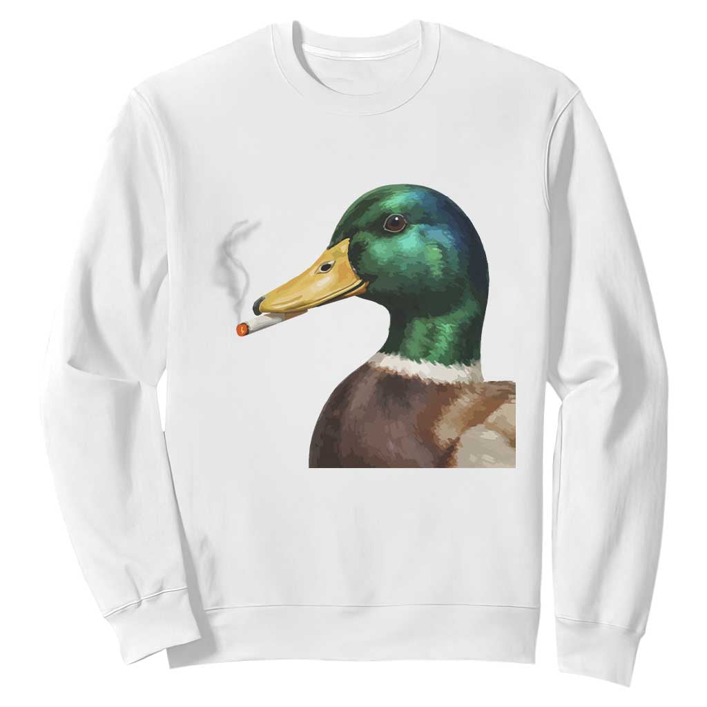 Smoking Mallard Meme Graphic Sweatshirt Chaotic Funny Wild Duck Attitude Viral Internet Humor TS02 White Print Your Wear