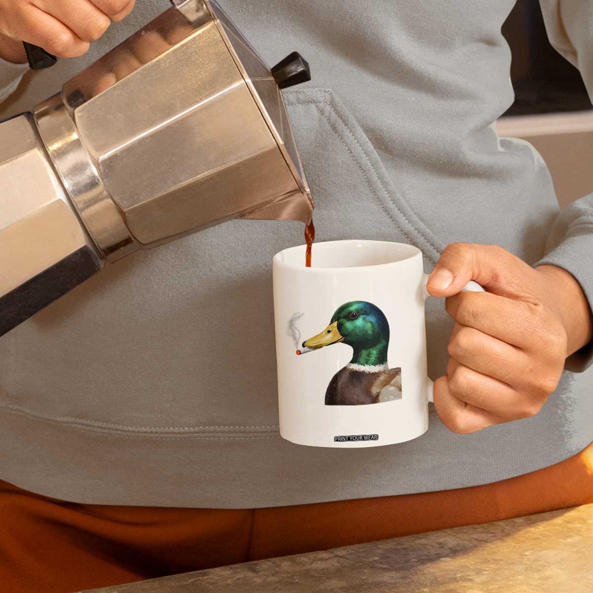 Smoking Mallard Meme Graphic Coffee Mug Chaotic Funny Wild Duck Attitude Viral Internet Humor TS02 Print Your Wear