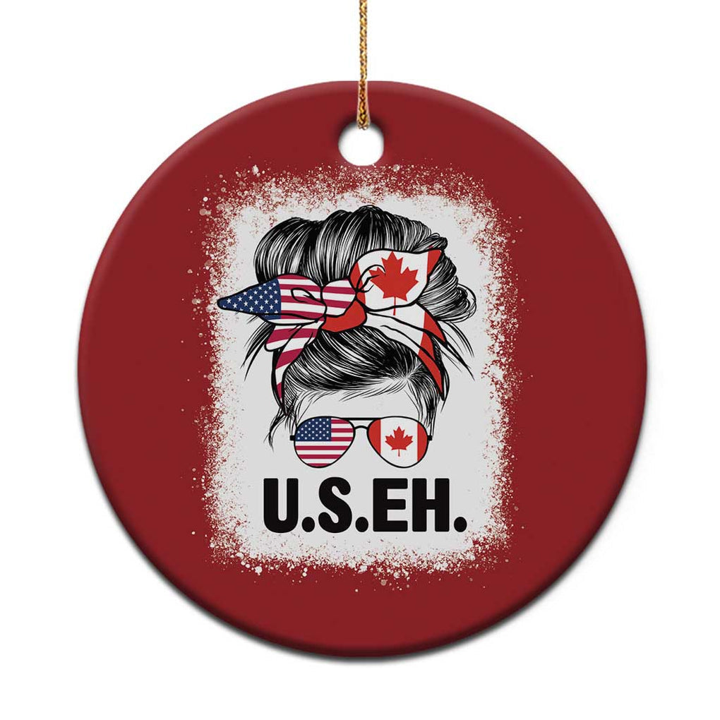 Funny American Canadan Bleached Christmas Ornament US EH America Canada Flag Messy Bun TS02 Print Your Wear