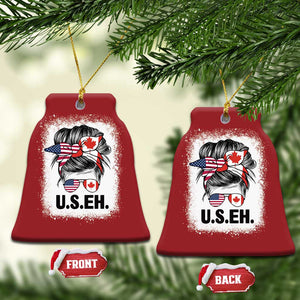 Funny American Canadan Bleached Christmas Ornament US EH America Canada Flag Messy Bun TS02 Bell Flake Red Print Your Wear