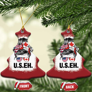 Funny American Canadan Bleached Christmas Ornament US EH America Canada Flag Messy Bun TS02 Christmas Tree Red Print Your Wear