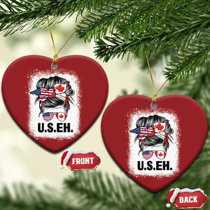 Funny American Canadan Bleached Christmas Ornament US EH America Canada Flag Messy Bun TS02 Heart Red Print Your Wear