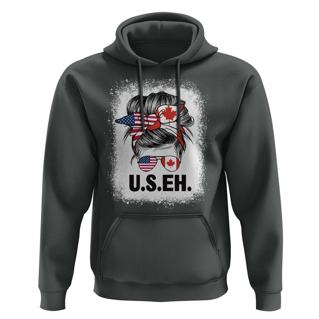 Funny American Canadan Bleached Hoodie US EH America Canada Flag Messy Bun TS02 Dark Heather Print Your Wear