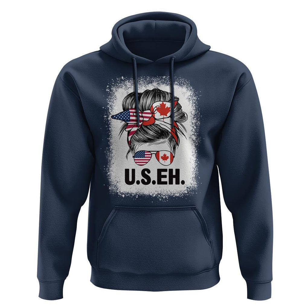 Funny American Canadan Bleached Hoodie US EH America Canada Flag Messy Bun TS02 Navy Print Your Wear