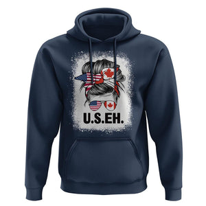 Funny American Canadan Bleached Hoodie US EH America Canada Flag Messy Bun TS02 Navy Print Your Wear