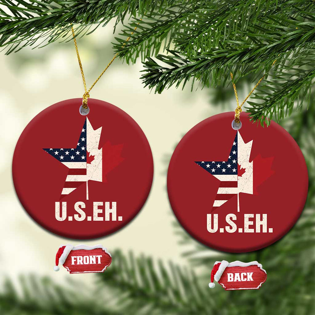Funny American Canadan Christmas Ornament US EH Canada Maple Leaf America Star Flag TS02 Circle Red Print Your Wear