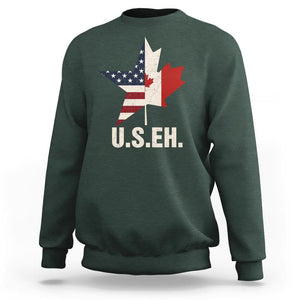 Funny American Canadan Sweatshirt US EH Canada Maple Leaf America Star Flag TS02 Dark Forest Green Print Your Wear