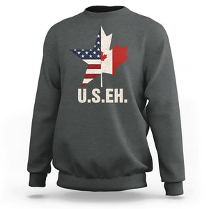 Funny American Canadan Sweatshirt US EH Canada Maple Leaf America Star Flag TS02 Dark Heather Print Your Wear