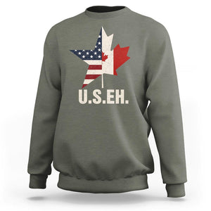 Funny American Canadan Sweatshirt US EH Canada Maple Leaf America Star Flag TS02 Military Green Print Your Wear