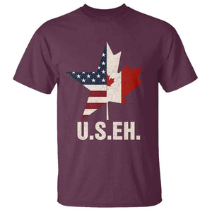 Funny American Canadan T Shirt US EH Canada Maple Leaf America Star Flag TS02 Maroon Print Your Wear