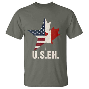 Funny American Canadan T Shirt US EH Canada Maple Leaf America Star Flag TS02 Military Green Print Your Wear