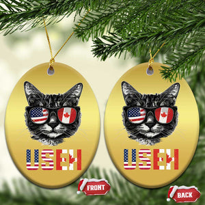 Cool American Canadan Cat Christmas Ornament US EH American Canada Flag Funny TS02 Oval Gold Print Your Wear