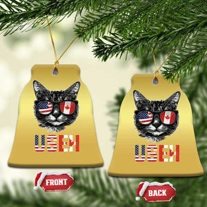 Cool American Canadan Cat Christmas Ornament US EH American Canada Flag Funny TS02 Bell Flake Gold Print Your Wear