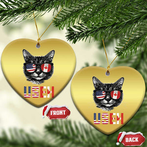 Cool American Canadan Cat Christmas Ornament US EH American Canada Flag Funny TS02 Heart Gold Print Your Wear