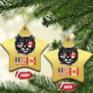 Cool American Canadan Cat Christmas Ornament US EH American Canada Flag Funny TS02 Star Gold Print Your Wear