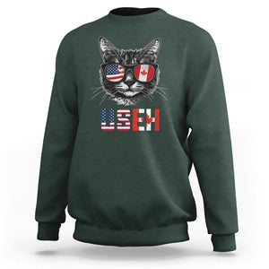 Cool American Canadan Cat Sweatshirt US EH American Canada Flag Funny TS02 Dark Forest Green Print Your Wear