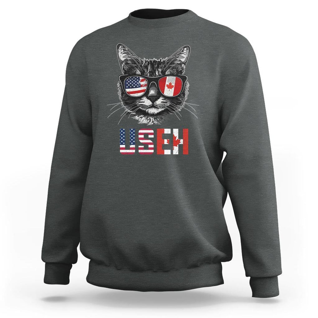 Cool American Canadan Cat Sweatshirt US EH American Canada Flag Funny TS02 Dark Heather Print Your Wear