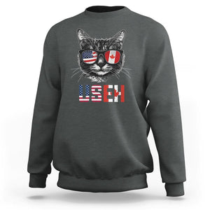 Cool American Canadan Cat Sweatshirt US EH American Canada Flag Funny TS02 Dark Heather Print Your Wear