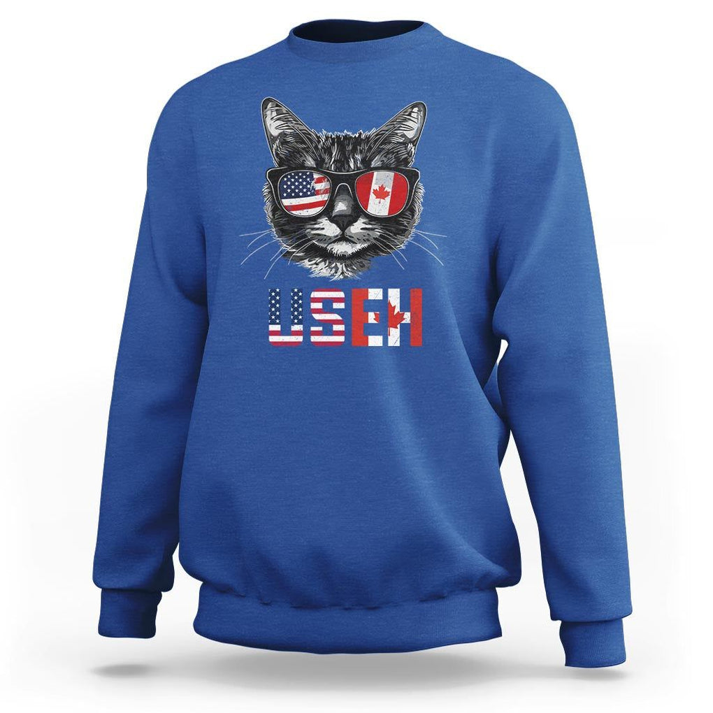 Cool American Canadan Cat Sweatshirt US EH American Canada Flag Funny TS02 Royal Blue Print Your Wear